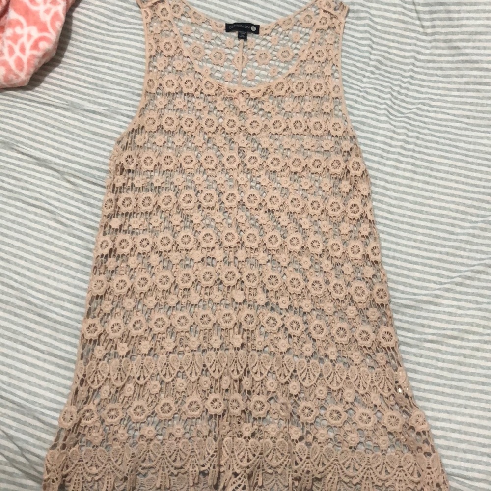 Nude embroidered tank